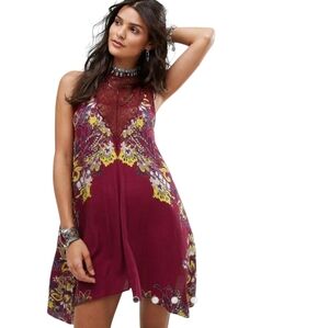 Free People Asymmetrical Dress in Burgundy and Yellow